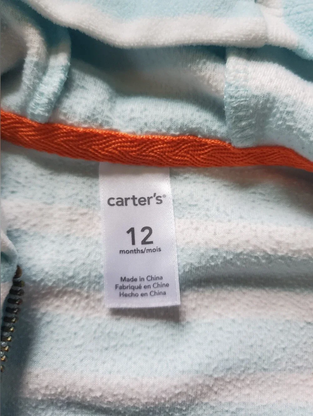 Carter's Baby Boy 12-18M Striped Hoodie Set - Light Aqua & Navy